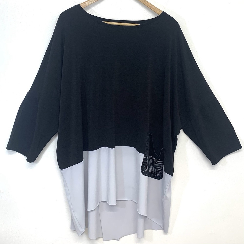 Kozan Tunic Top Woman 1X Oversize Split Back Stretch Knit Drop Shoulder Casual